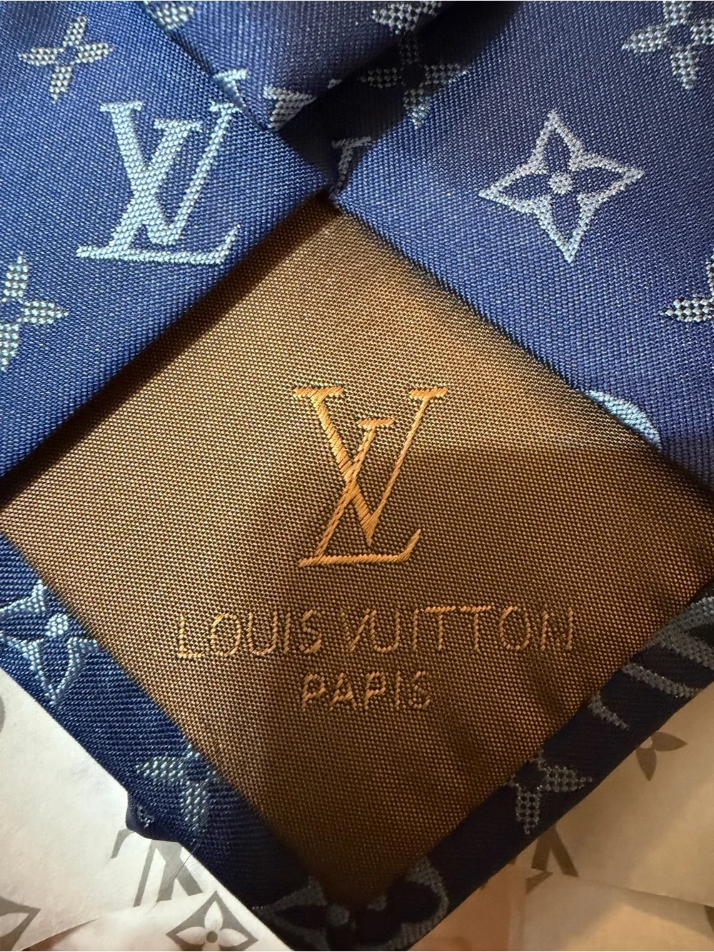 Louis Vuitton Navy Blue Monogram Silk Tie - Picture 5 of 7